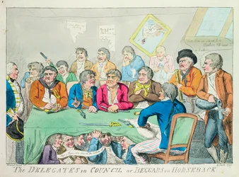 Die Delegierten im Rat oder Bettler zu Pferd, 1797 (Farbradierung)